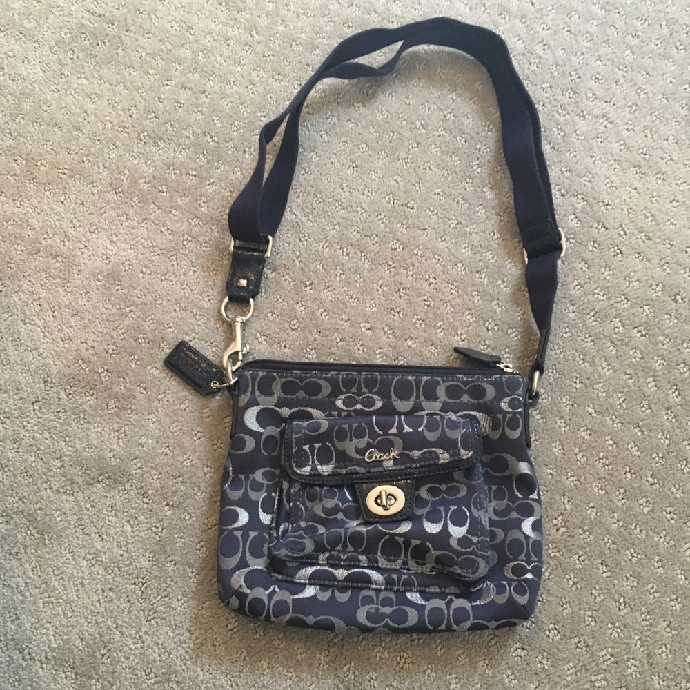 Navy and Silver Coach Bag